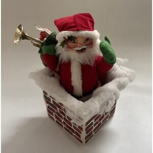 Vintage Annalee Santa In Chimney 1993 With Toy Bag And French Horn 12”‎
